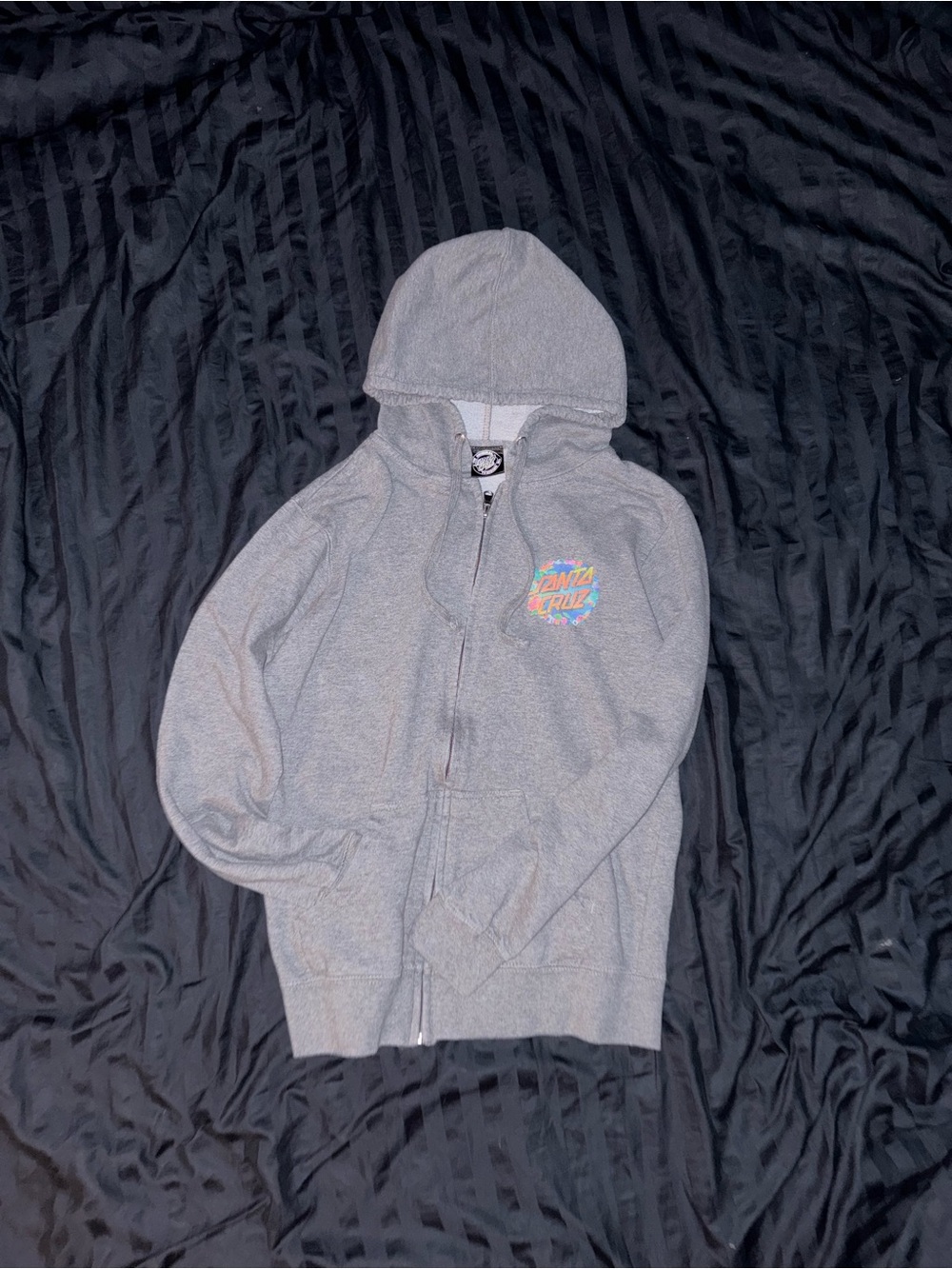 Santa Cruz Skateboards  Gray Zip Hoodie with Multicolor Chest Logo